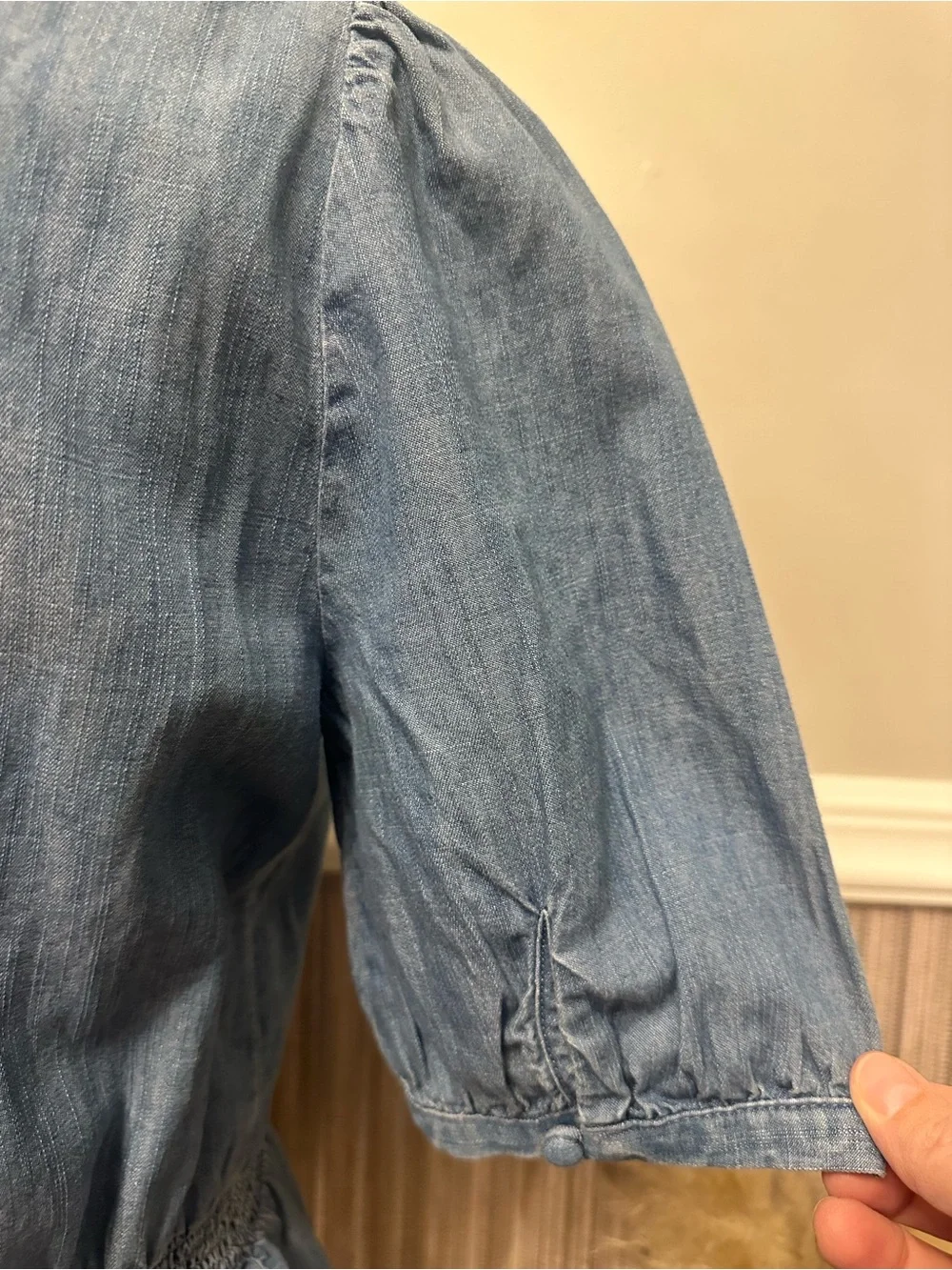 Madewell Chambray Smocked Waist Puff Sleeve Peplum Top NWT Size 2
